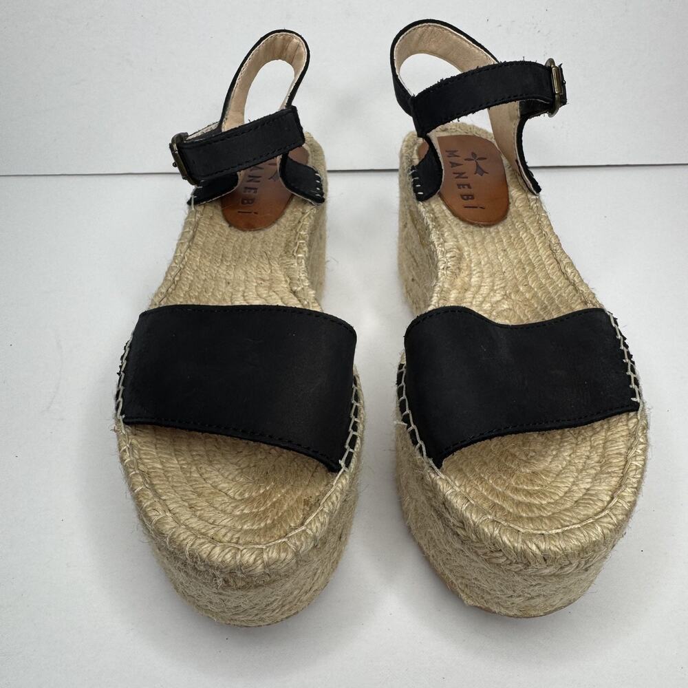 Manebi Platform Espadrille Sandals Womens Size 39 Black Made In Spain Boho